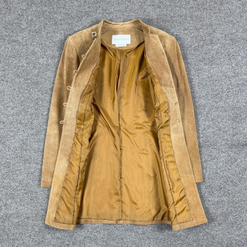 Margaret Godfrey Tan Suede Leather Coat Women’s 6 Embroidered Florals Mid Length - Picture 3 of 12